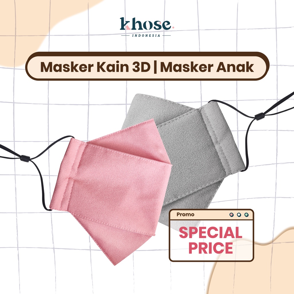 KHOSE MASKER KAIN ANAK 3D 3PLY WATER RESISTANT POLOS BERWARNA