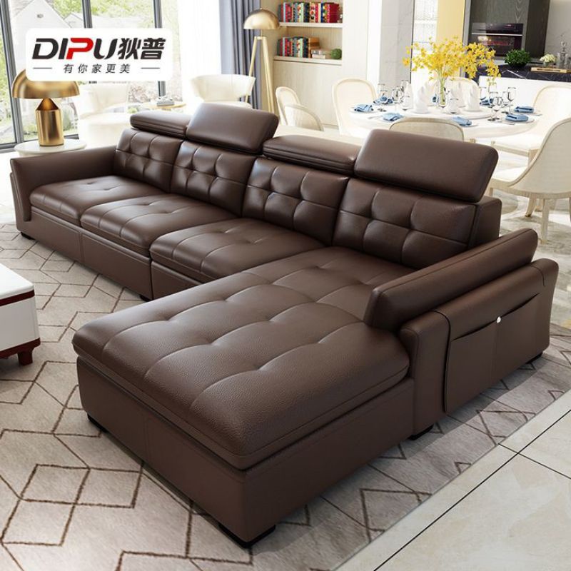 Sofa Kulit Sintetis Sofa Jumbo Kulit Sofa Tamu Keluarga Fullseat Meja Sofa Coklat