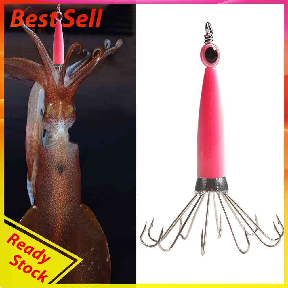 Umpan Pancing Hard Bait Bentuk Cumi-Cumi Menyala Dengan Kail