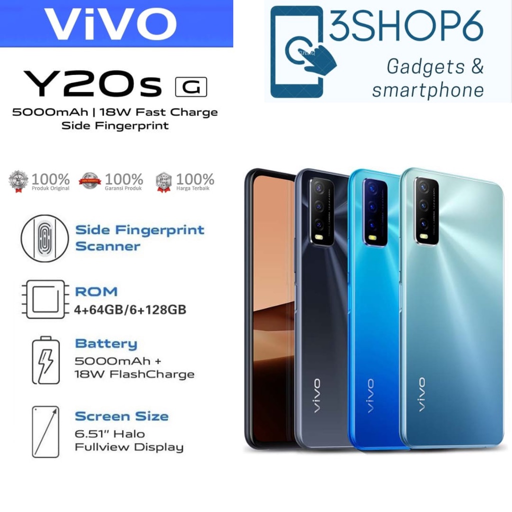 Vivo Y20SG RAM 6 / 128GB Vivo Smartphone 100% baru hp vivo