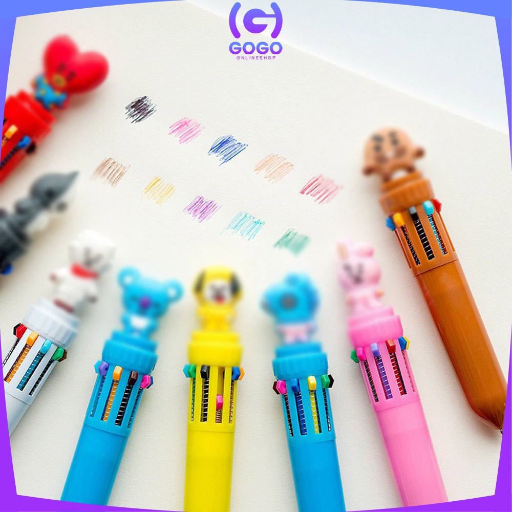 GOGO-A13 PENA BANGTAN BOYS Pulpen Kartun 10 Warna Pen Warna Warni Bolpoin Karakter Lucu