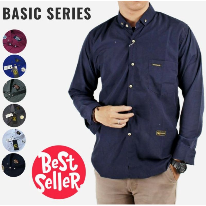 (COD) kemeja cowok polos lengan panjang slimfit hem pria kantor hitam navy putih maron army