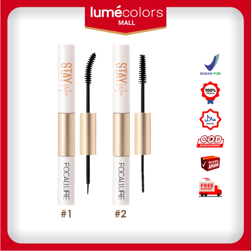 COD BPOM Focallure 2 in 1 Maskara &amp; Eyeliner Waterproof Fiber Eyelash Longlasting (FA-160)