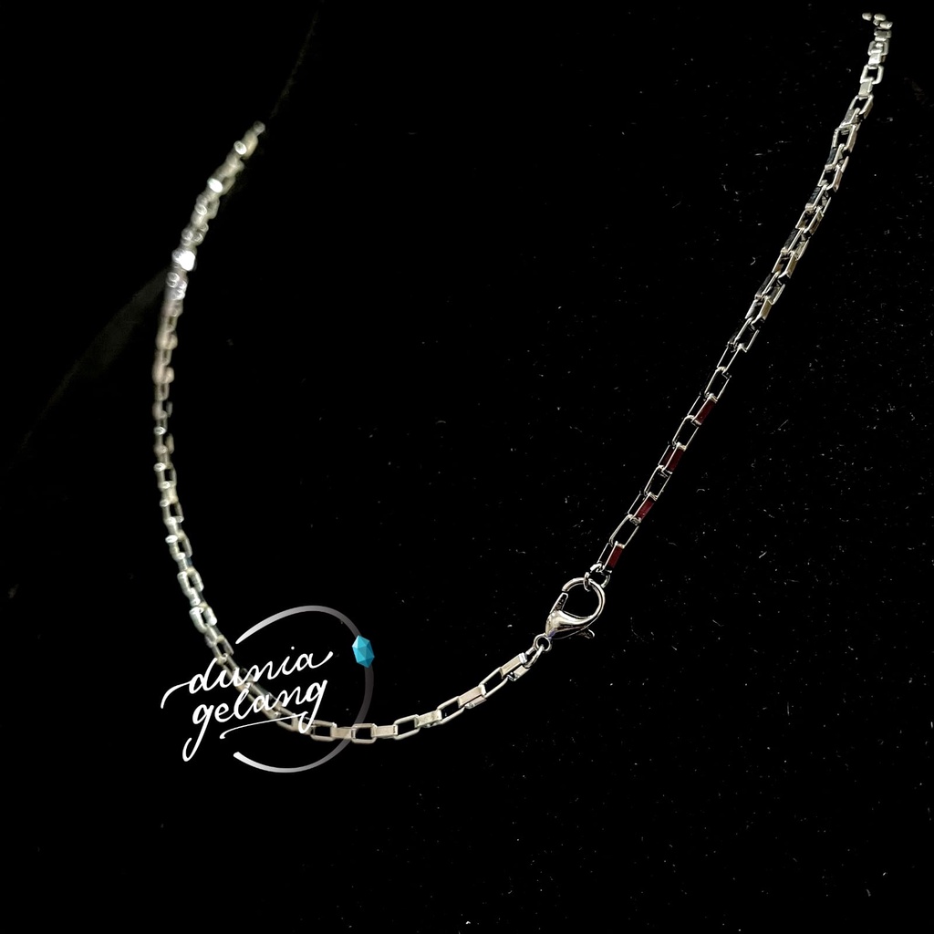 KALUNG RANTAI TITANIUM KOTAK POLOS SILVER / KALUNG FASHION PRIA WANITA ANAK