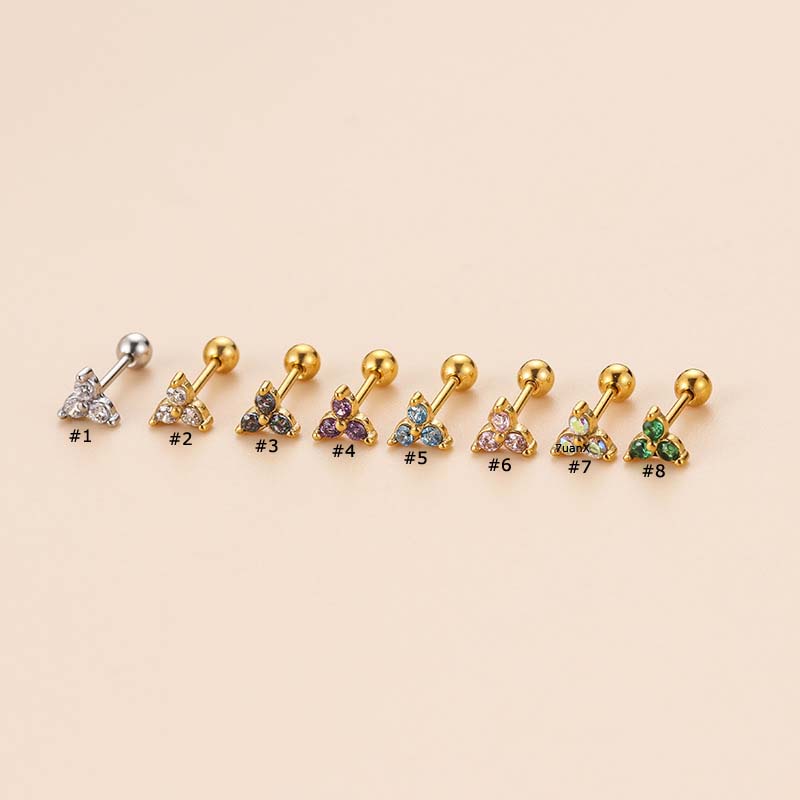 1 Pc Anting Stud Bentuk Bunga Helix Pinna Bahan Stainless Steel 20 Gage Dengan Zircon