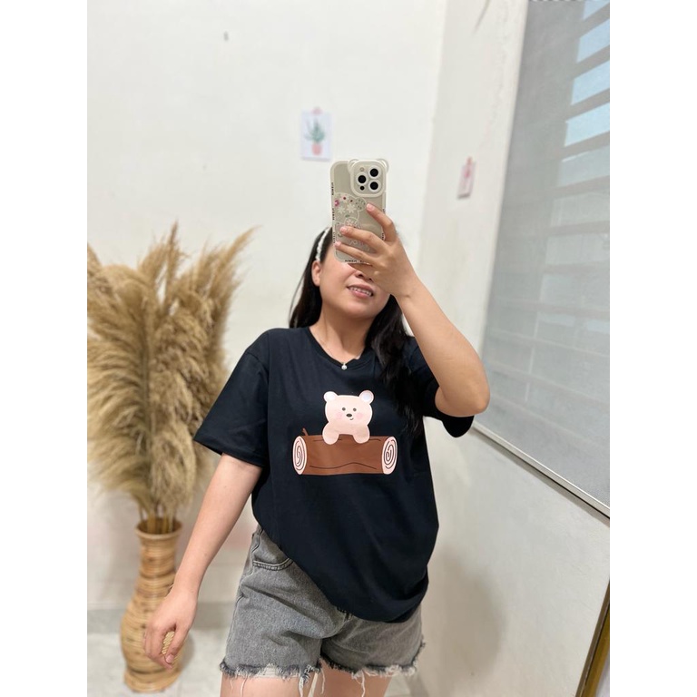 KAOS BEAR POHON | BAJU TUMBLR TEE SHIRT OVERSIZE DUSTY ROSE BLUE HITAM BEIGE | TUMBLR TEE | KOREA STYLE