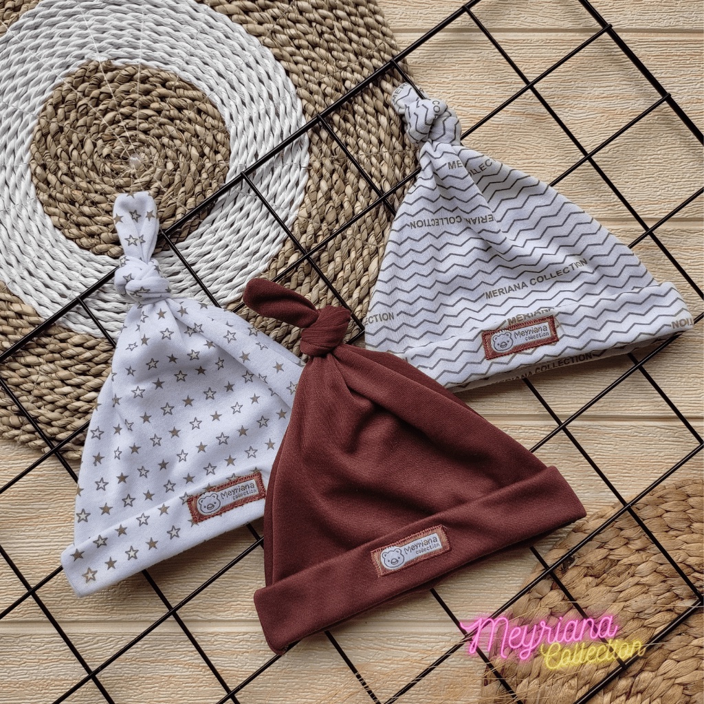 3 PCS Topi Bayi Kupluk Bayi Baru Lahir Seri Coklat Lucu Usia 0-3 Bulan Meyriana Collection