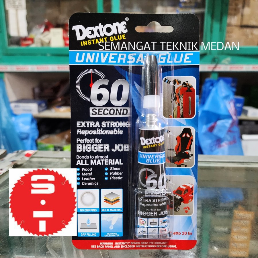 

LEM INSTANT UNIVERSAL SERBAGUNA SUPER STRONG GLUE 60 DETIK 20G DEXTONE