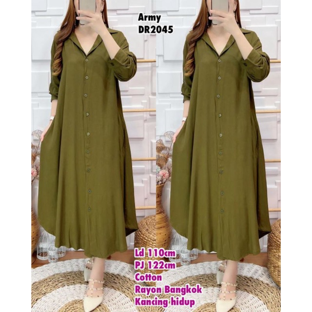 Ready Dress Cotton rayon Bangkok full kancing hidup