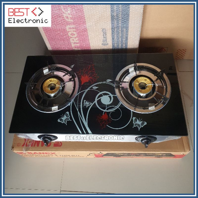 KOMPOR 2 TUNGKU SANEX KACA TEMPERED GLASS BUTTERFLY SERIES