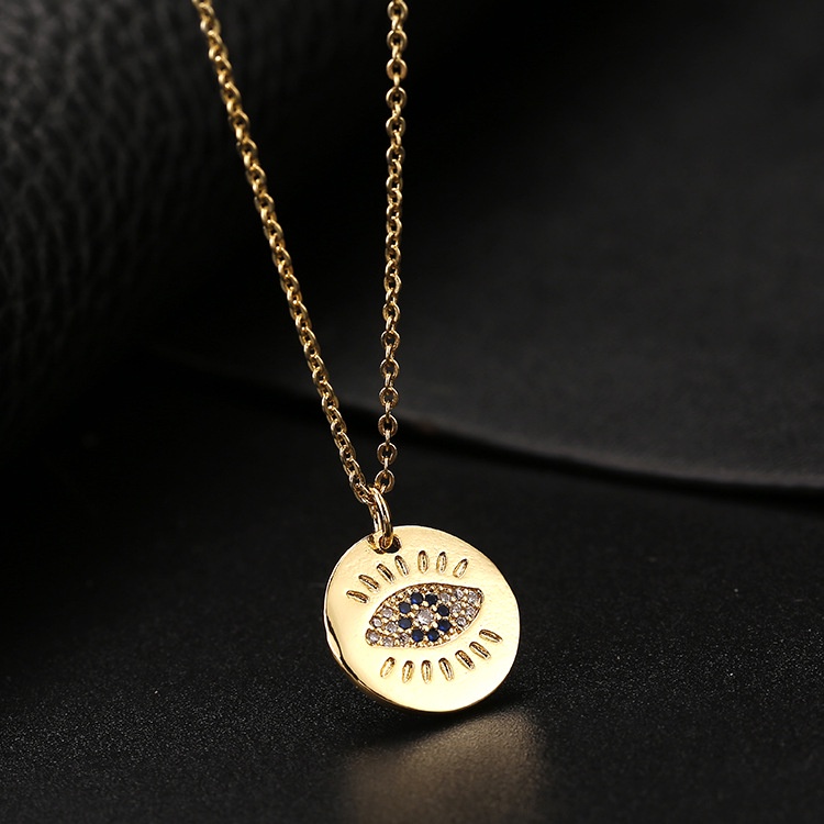 Kalung Desain Mata Iblis Bahan Tembaga Lapis Emas Aksen Zirkon Gaya Eropa Amerika