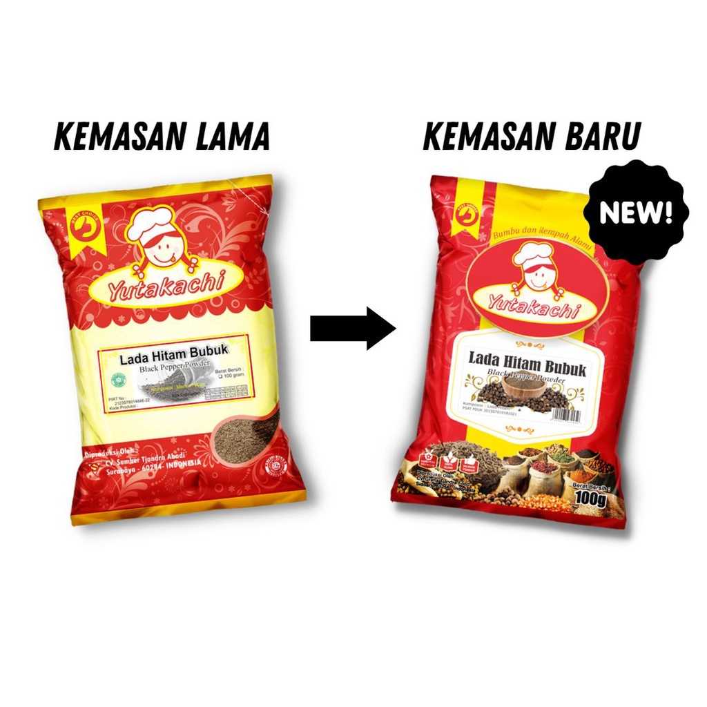 Lada Hitam Bubuk 100 Gram Yutakachi  / Blackpepper / Merica Bubuk / Bumbu Rempah Herbal JSR / Ground Blackpepper Powder / Pusat Bumbu