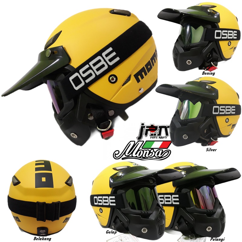 Helm Dewasa Retro Klasik JPN MOMO Kuning Doff OSBE Goggle Mask Masker / Gogglemask Tali Polos Jap St