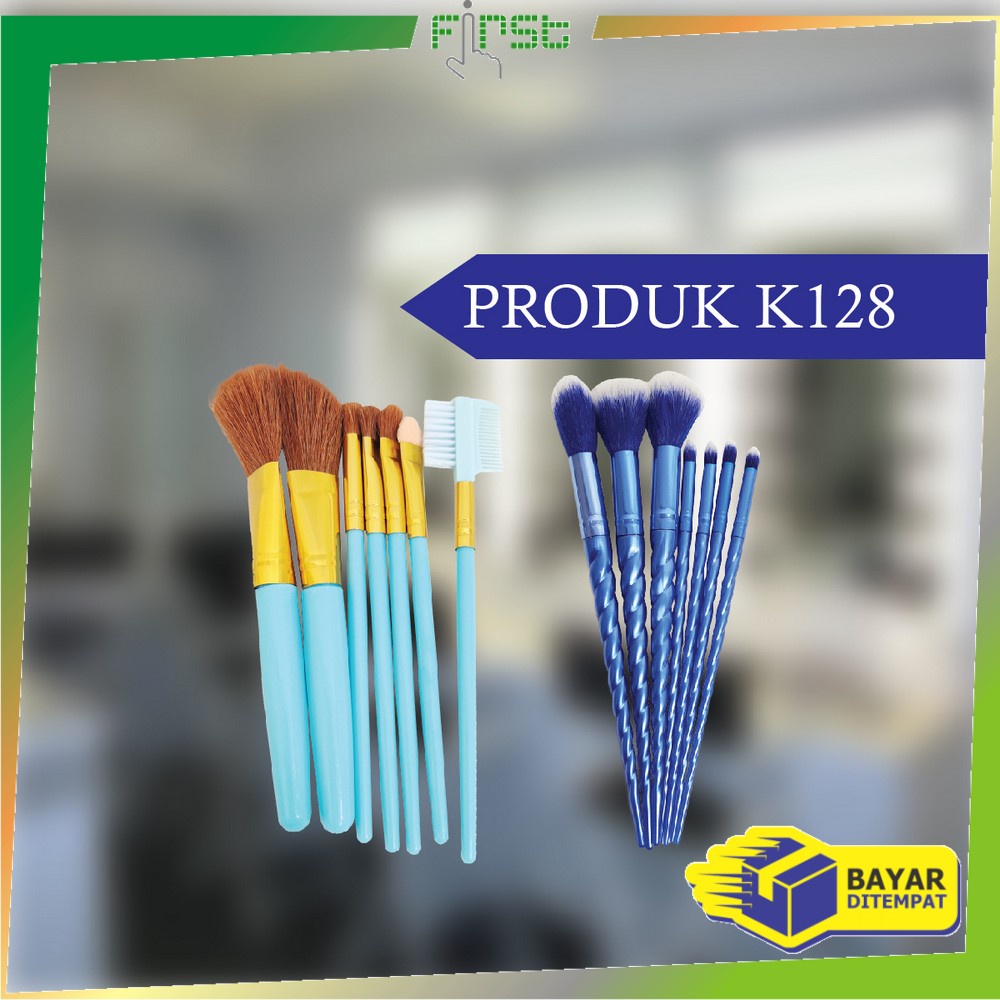 FH-K128 Kuas MakeUp 7 in 1 Brush Make Up Set Mini Travel Free Pouch / Kuas Rias Wajah Model Ulir / Paket Kuas Set Make Up Cosmetic