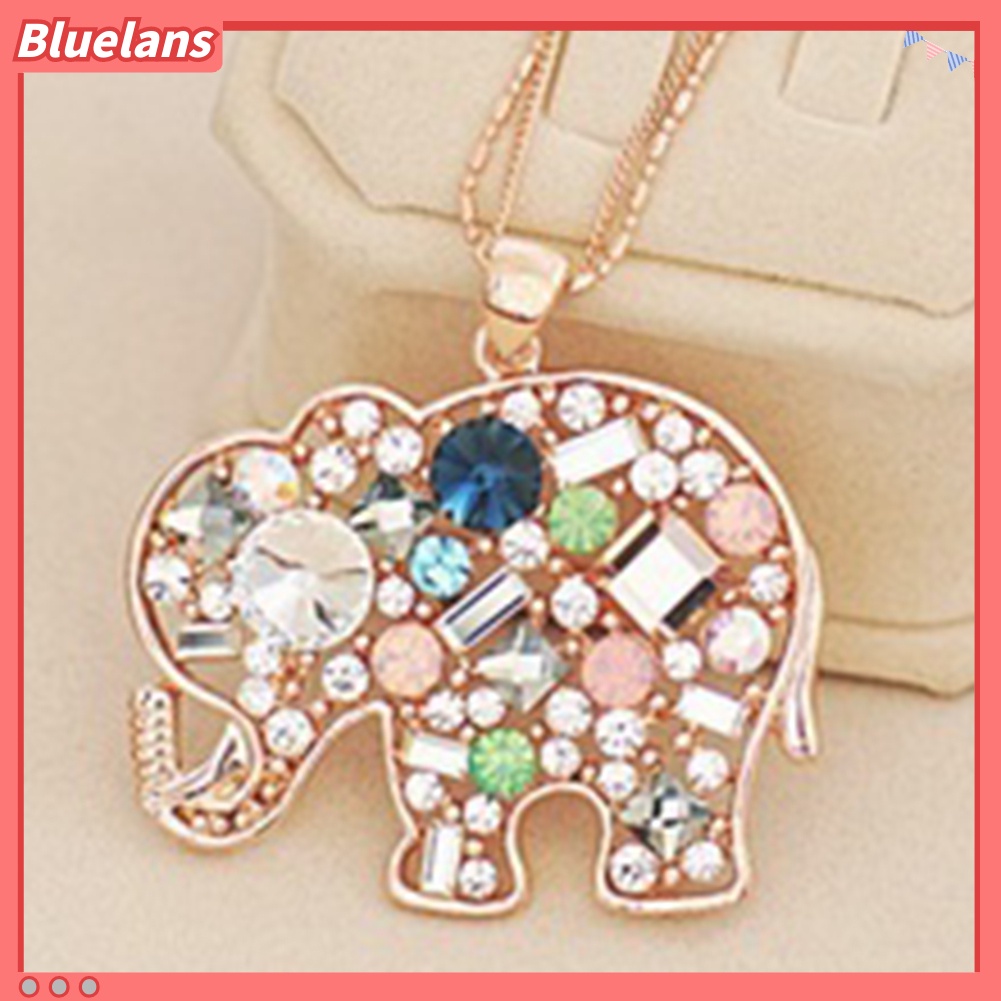 Bluelans Multicolor Rhinestone Lucky Elephant Pendant Necklace Fashion Lady Sweater Chain