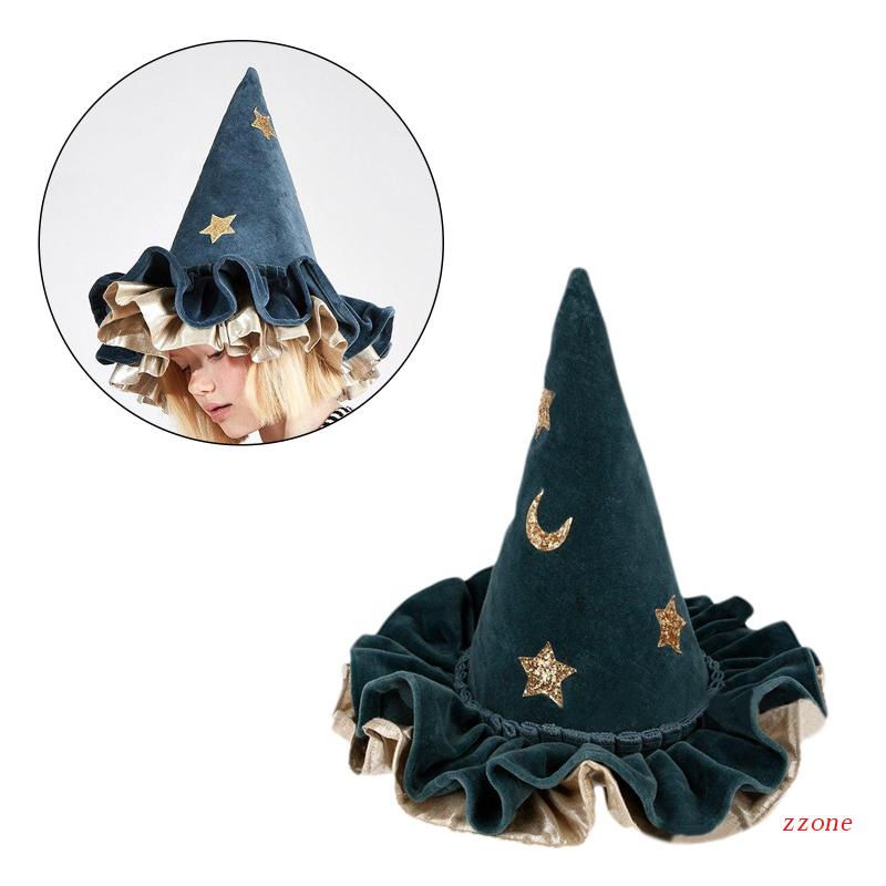 Topi Penyihir Desain Bintang Dan Bulan Warna Biru Untuk Cosplay Halloween