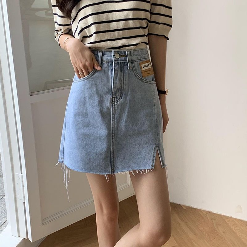 Rok jeans pendek short rok high waist korean jeans belah samping seksi rok mini cewek ootd kekinian 2023