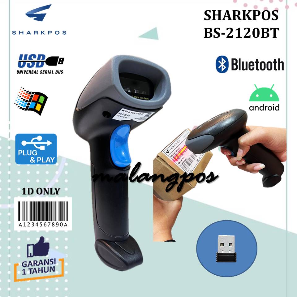 Wireless Bluetooth 1D Laser Barcode Scanner Sharkpos BS 2120BT BS2120BT