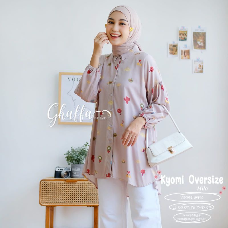 ghaffa the label kyomi oversize motif blouse rayon kemeja wanita jumbo size