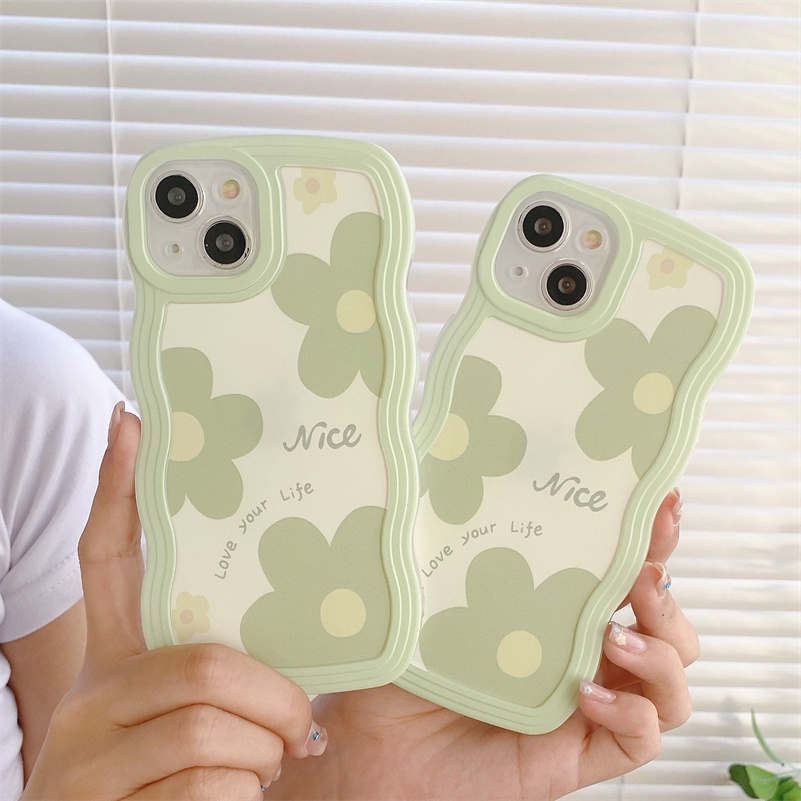 Casing Soft Case Silikon Motif Bunga Hijau Untuk iPhone 14 13 12 11 Pro Max X Xr Xs Max 8 7 6 6s Plus