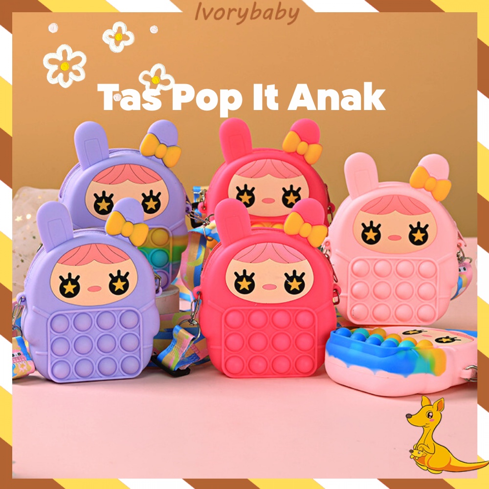 Ivorybaby Tas anak pop it lucu Dompet import Tas slempang anak perempuan kelinci Pop it jelly