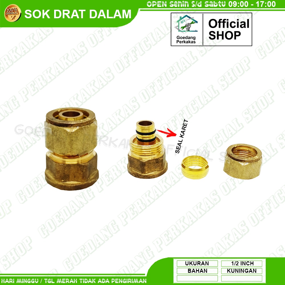 Sok Drat Dalam Air Panas Kuningan 1/2 Inch Knee Kran Shower Air Panas