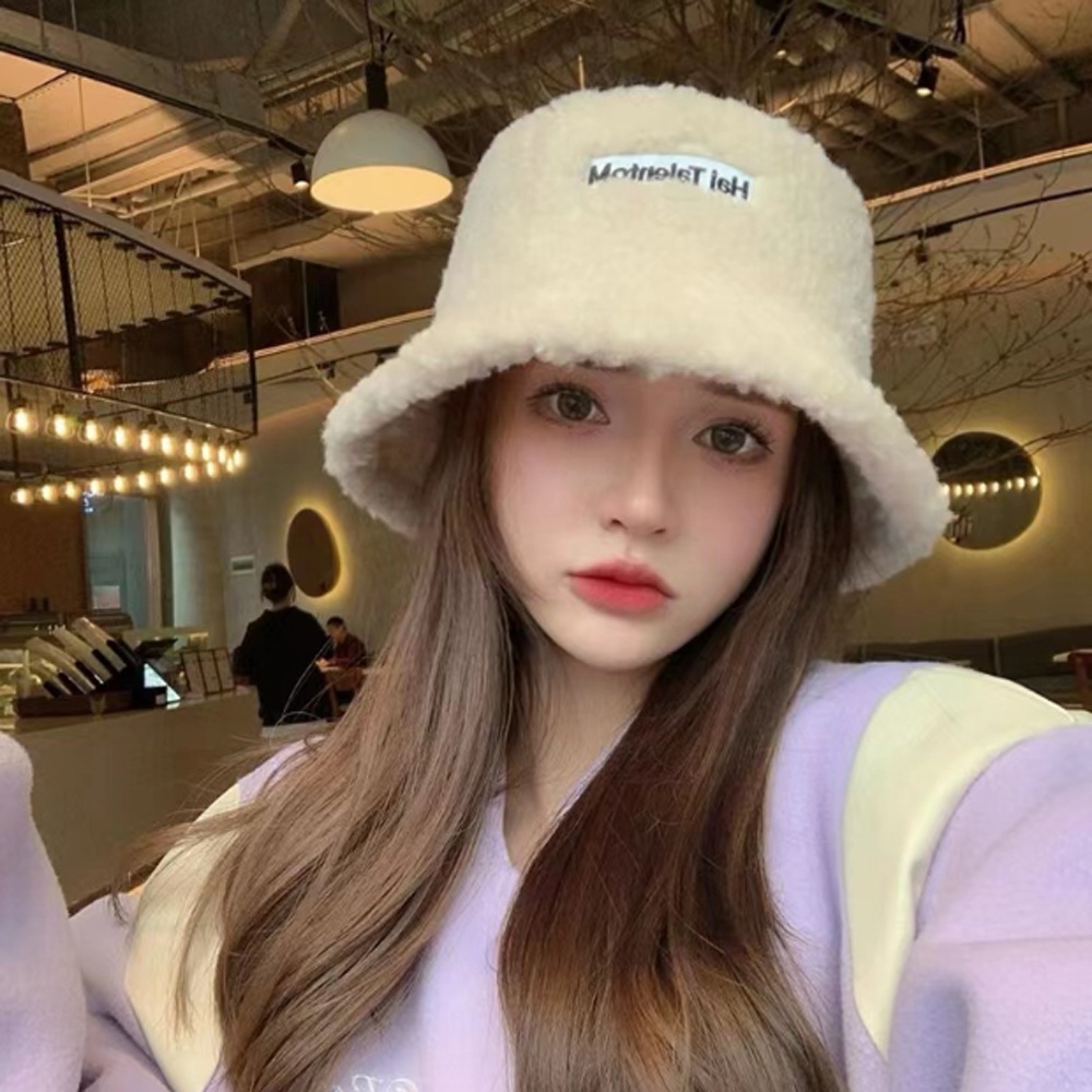 【COD Tangding】Topi Nelayan Bahan Bulu Domba Velvet Hangat Gaya Korea Untuk Wanita