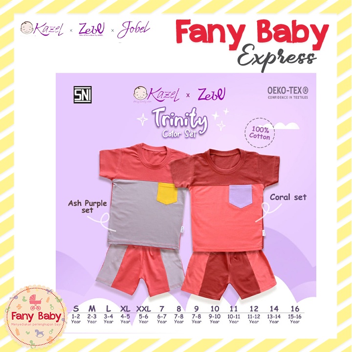 KAZEL TRINITY COLOR SET NEW ISI 1PCS / BAJU BAYI ANAK 1-6 TAHUN [SNI]