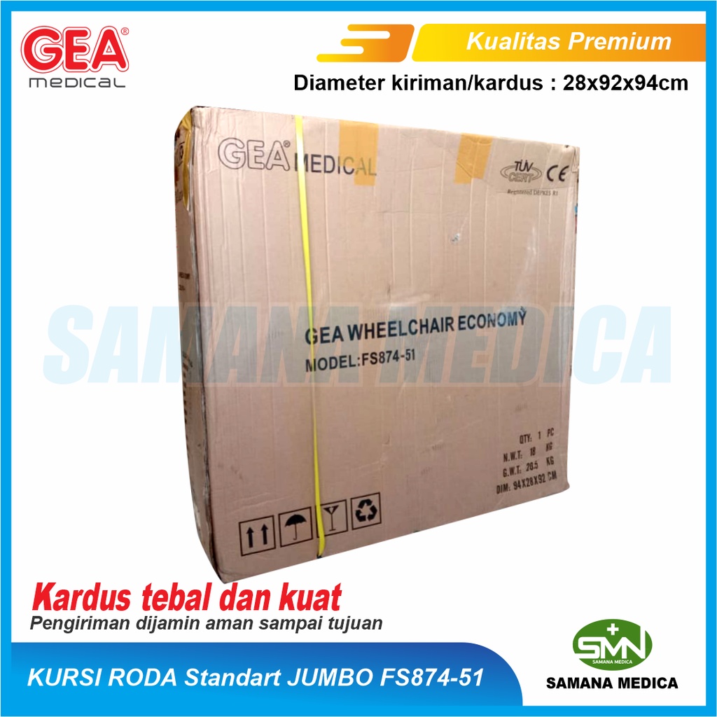 Kursi Roda Standart Rumah Sakit JUMBO GEA FS874-51 Beban Max 120kg Cocok Untuk Berbadan Gemuk Promo Murah