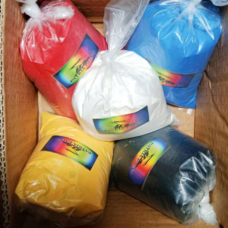 Paket 5 warna Dasar Cat Tembok Super interior Merah Putih Biru Kuning Hitam isi setengah kiloan