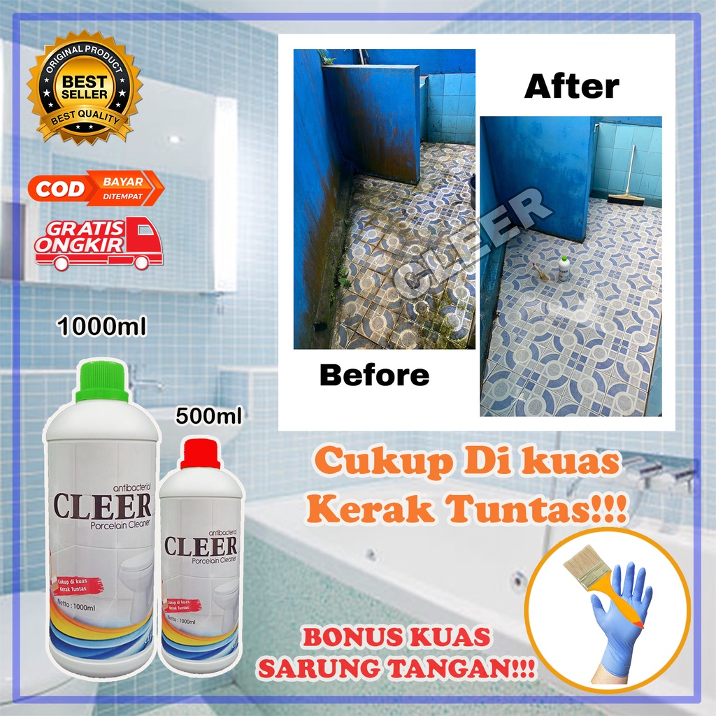 PEMBERSIH KERAK KERAMIK TOILET AMPUH BONUS KUAS CLEER 1000ML