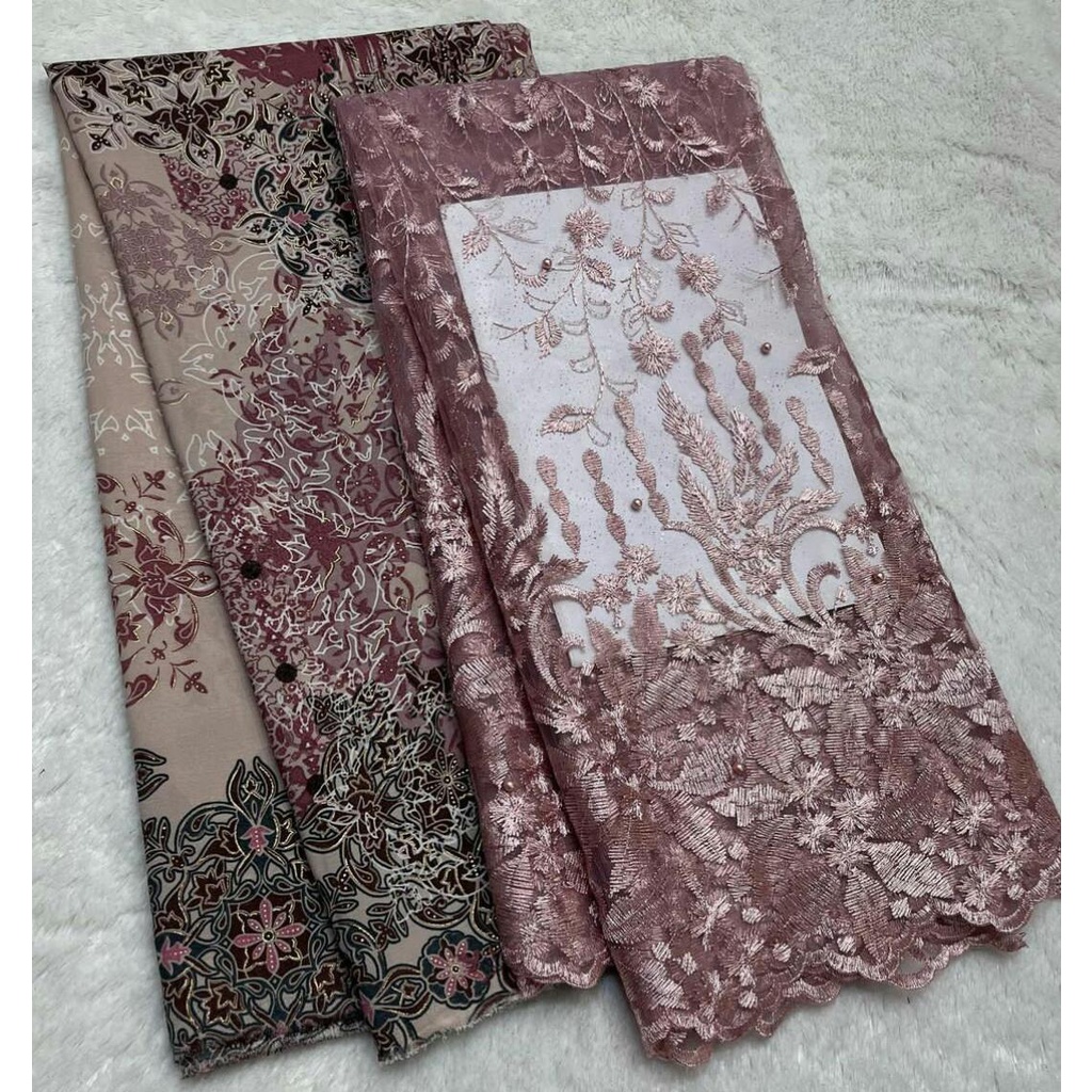 Set Brokat tile & Batik semi sutra,Setelan kebaya brokat,Bakal brokat tile,seragam pernikahan,kebaya