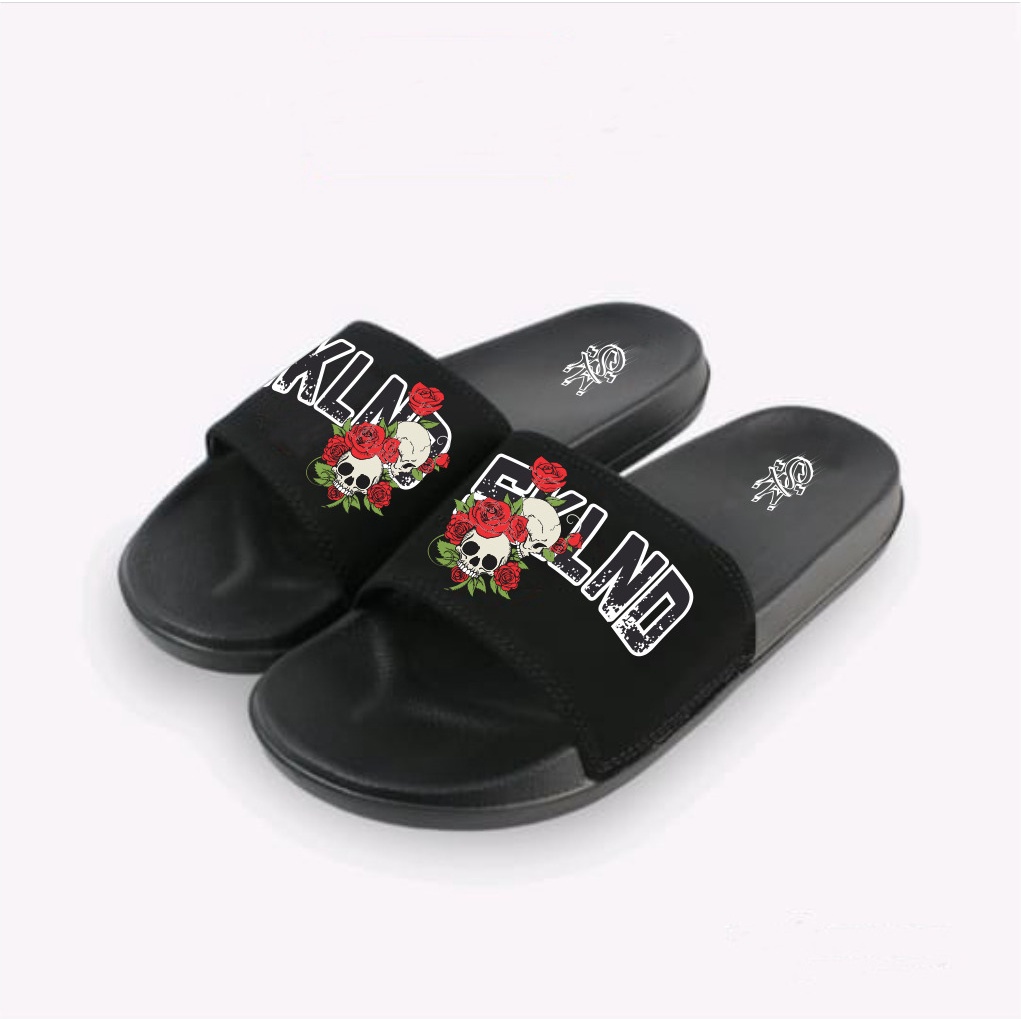 SKULLEND - Black Sandal Slip On / Sandal Slop Pria / Motif Terbaru 2022