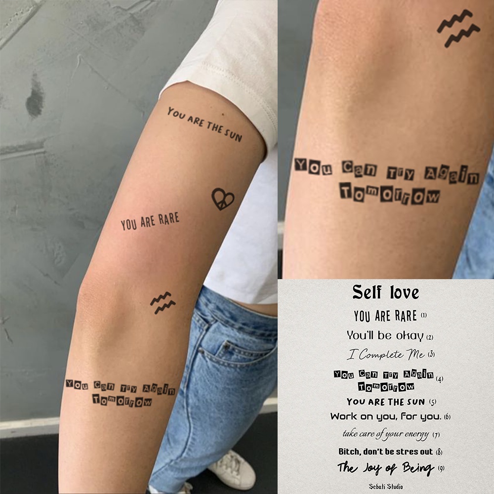 Tattoo Temporary Self Love |Tato Temporer Waterproof tulisan Aesthetic Sebati Studio
