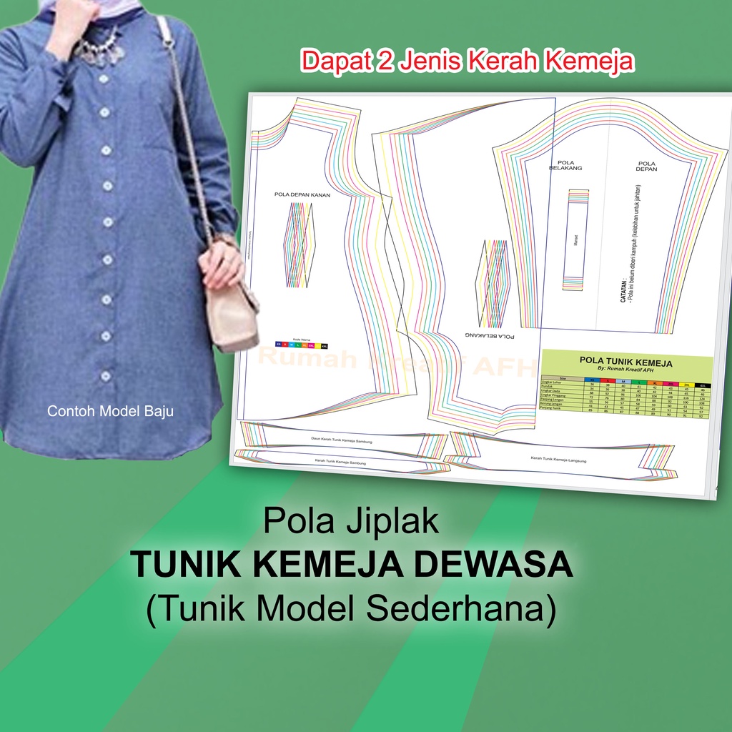 Pola Jiplak Tunik Kemeja Wanita | Pola Tunik Wanita | Pola Baju Wanita
