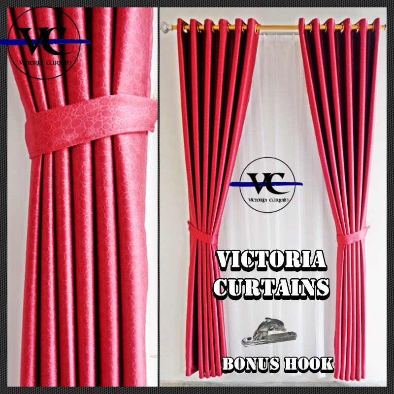 Gorden Blackout Polos Import Merah Model Smokring Ukuran Lebar 130 cm Tinggi 200 Cm