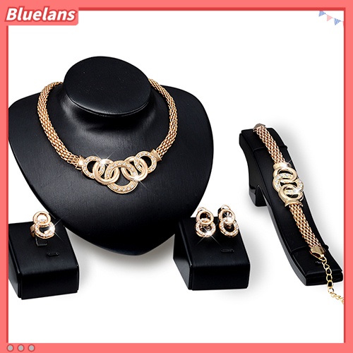 Bluelans Women Bridal Crystal Choker Necklace Earring Bracelet Chandelier Ring Jewelry Set