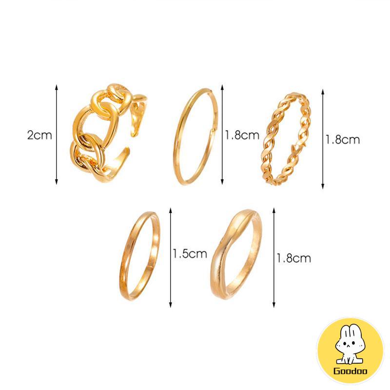 5pcs / Set Fashion Cincin Wanita Model Terbuka Geometri Warna Silver / Gold Gaya Vintage -Doo