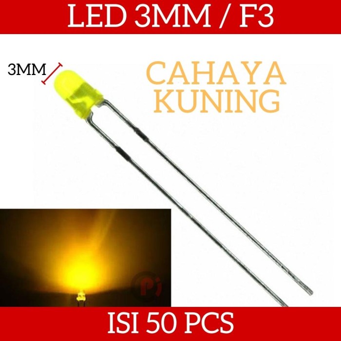 Isi 50 Pcs Lampu LED 3mm 3 mm F3 Difused Nyala Yellow Kuning