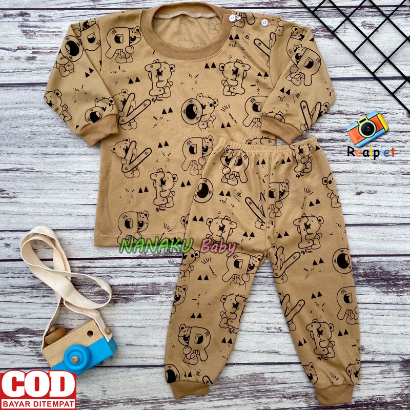 Setelan Baju Bayi Piyama Bayi Lengan Panjang Motif Mata Beruang Usia 3-12 BUlan  - Ana Baby