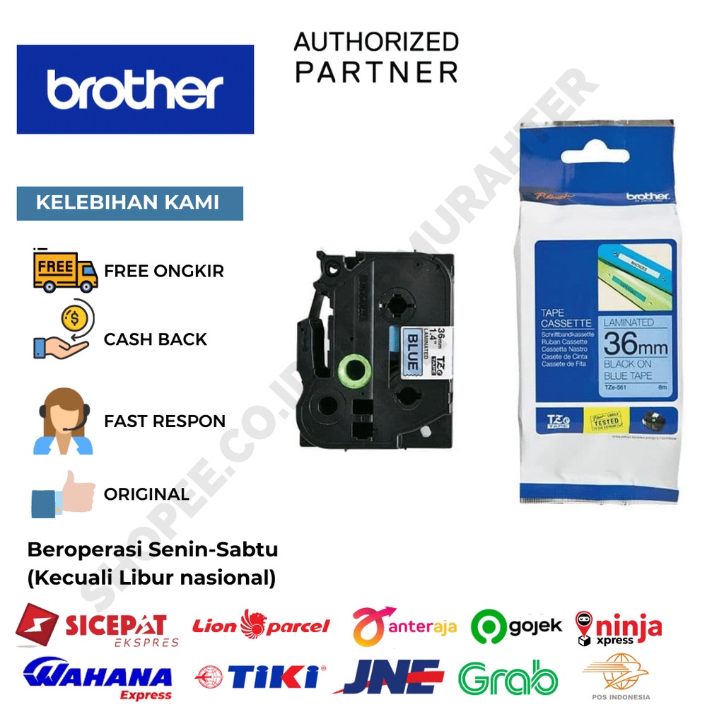 

BROTHER TZE-561 36MM PTOUCH TAPE LABEL BARCODE TZE561 BLACK ON BLUE