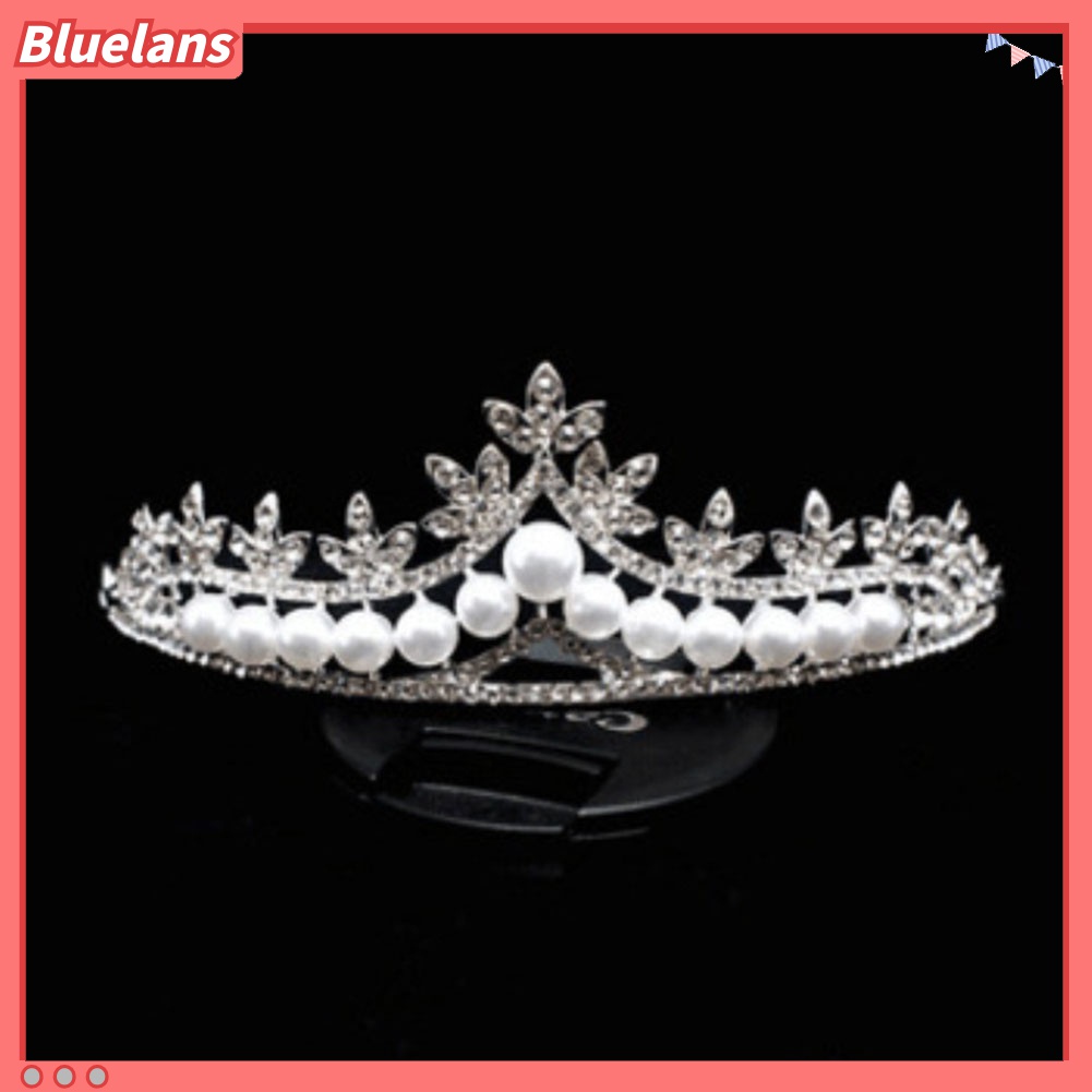 Set Perhiasan Kalung Anting Mahkota Tiara Mutiara Berlian Imitasi Untuk Wanita