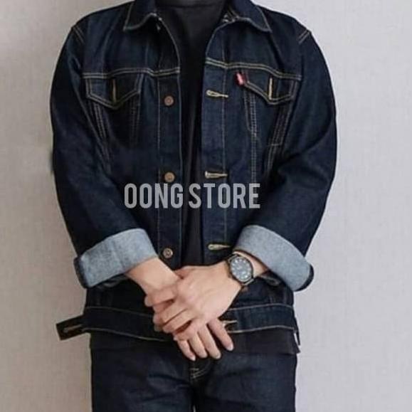 Seller➯ [KODE 501] hot promo Jaket Jeans Pria Cowok Levis Oversize Jumbo Big size XXL XXXL Hitam Bio