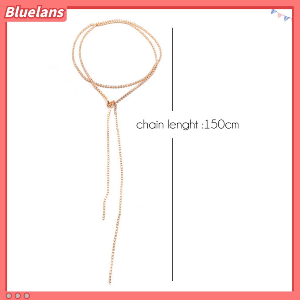 Bluelans Necklace Rhinestone Inlaid Tie Up Women Long Shiny Choker Necklace Jewelry
