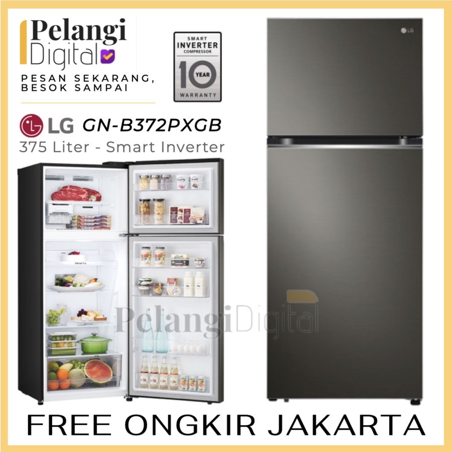 LG B372PXGB Kulkas Dua 2 Pintu Smart Inverter Hitam - 375 Liter