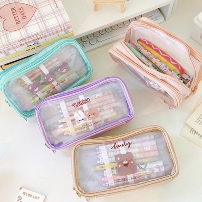 

Pensil Case Kotak Pensil Aesthetic Besar 3 Susun Rabbit Dan Bear 4 Warna - Kp04