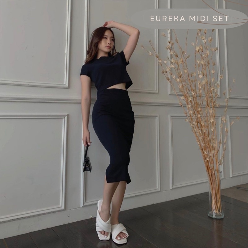 EUREKA MIDI SET KOREA - ONE SET KONDANGAN - SETELAN SANTAI SUMMER OUTFIT - BALI VIBES - ATASAN DAN ROK SEVAN WANITA - SETELAN ACARA PESTA - KADO / HADIAH ULTAH CEWEK