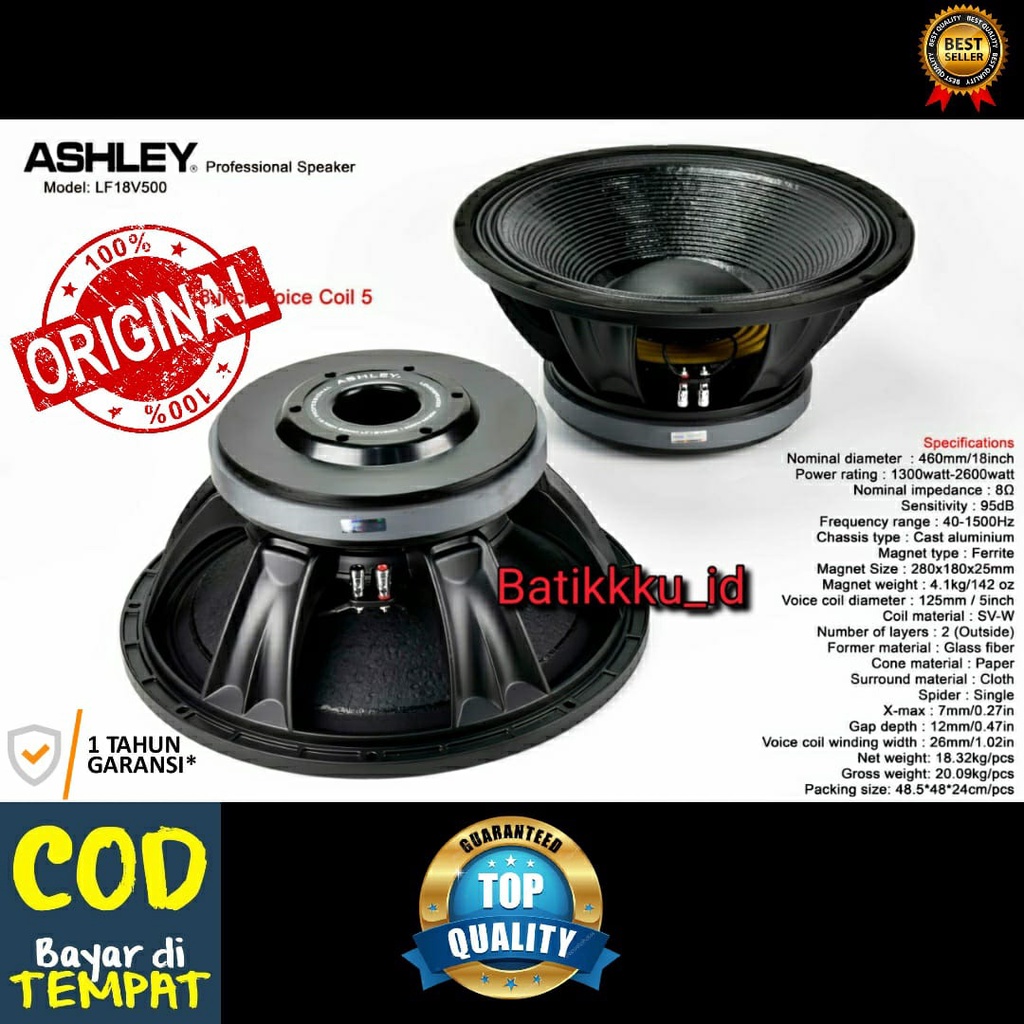 SPEAKER KOMPONEN ASHLEY LF18V500 LF18 V500 LF 18 V 500 ORIGINAL 18 INCH COIL 5
