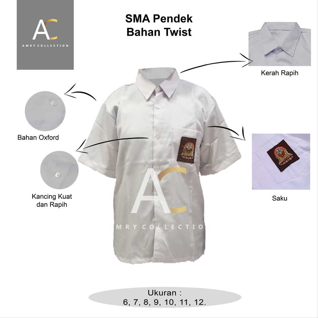 Baju putih SMA pendek kain licin / twist high Kemeja pendek Seragam sekolah