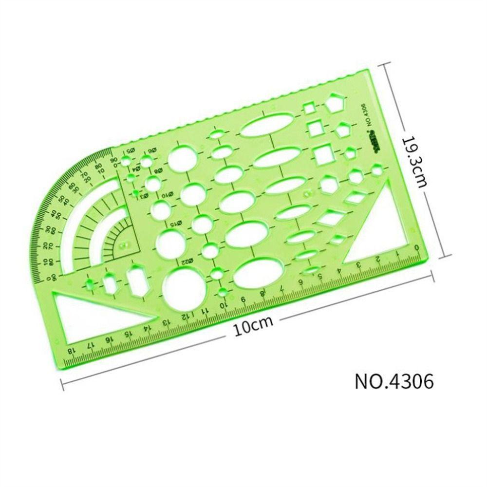 Lanfy Penggaris Template Perlengkapan Kantor Alat Tulis Lingkaran Multi Berbentuk Stensil Hijau Penggaris Geometris